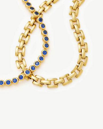 Tennis & Timepiece Bracelet Set | 18ct Gold Plated/18ct Gold Vermeil/Sapphire Blue Nano-crystal Bracelets Missoma 