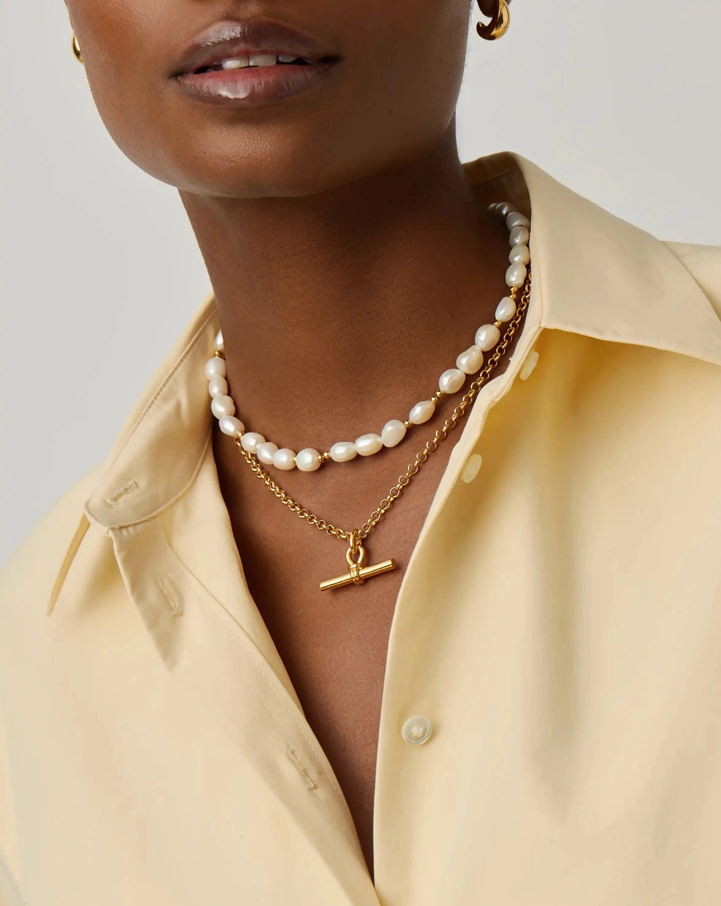 The Andy T-Bar Necklace Set | 18ct Gold Plated/Pearl Necklaces Missoma 