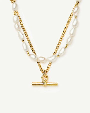 The Andy T-Bar Necklace Set | 18ct Gold Plated/Pearl Necklaces Missoma 