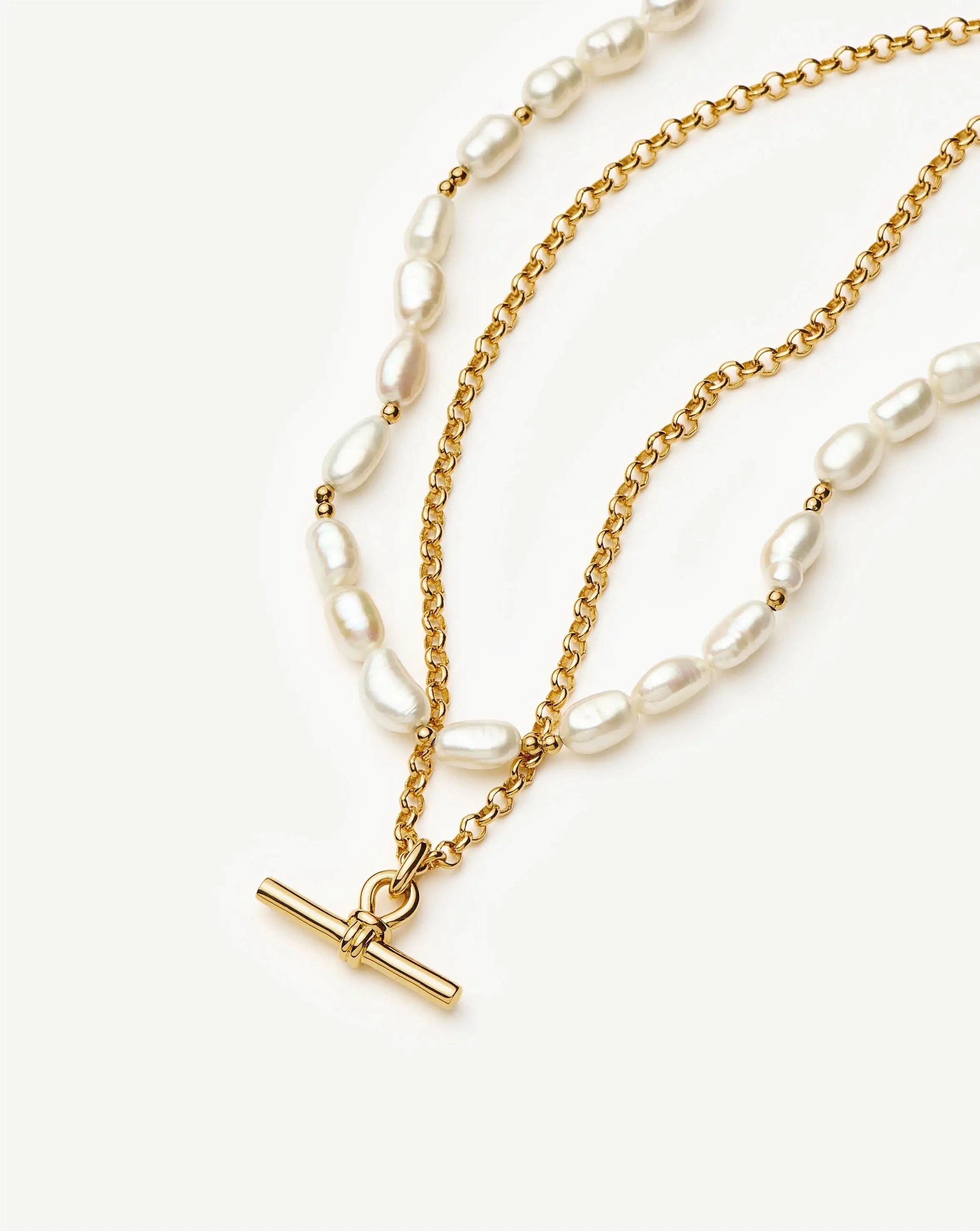 The Andy T-Bar Necklace Set | 18ct Gold Plated/Pearl Necklaces Missoma 