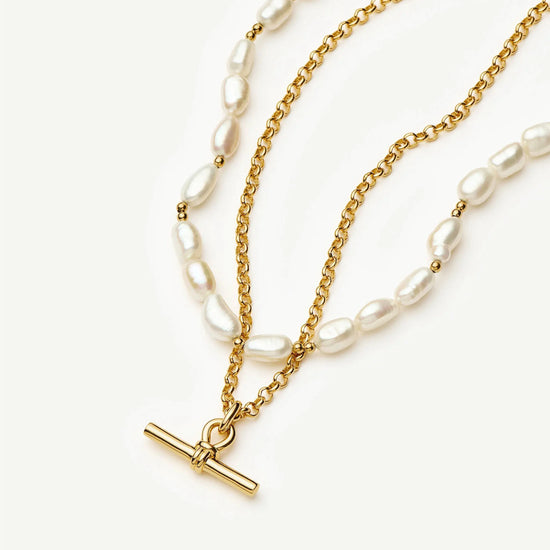 The Andy T-Bar Necklace Set | 18ct Gold Plated/Pearl Necklaces Missoma 