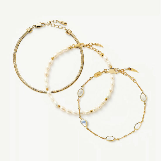 The Pearl-fect Trio Bracelet Set | 18ct Gold Plated/Pearl Bracelets Missoma 