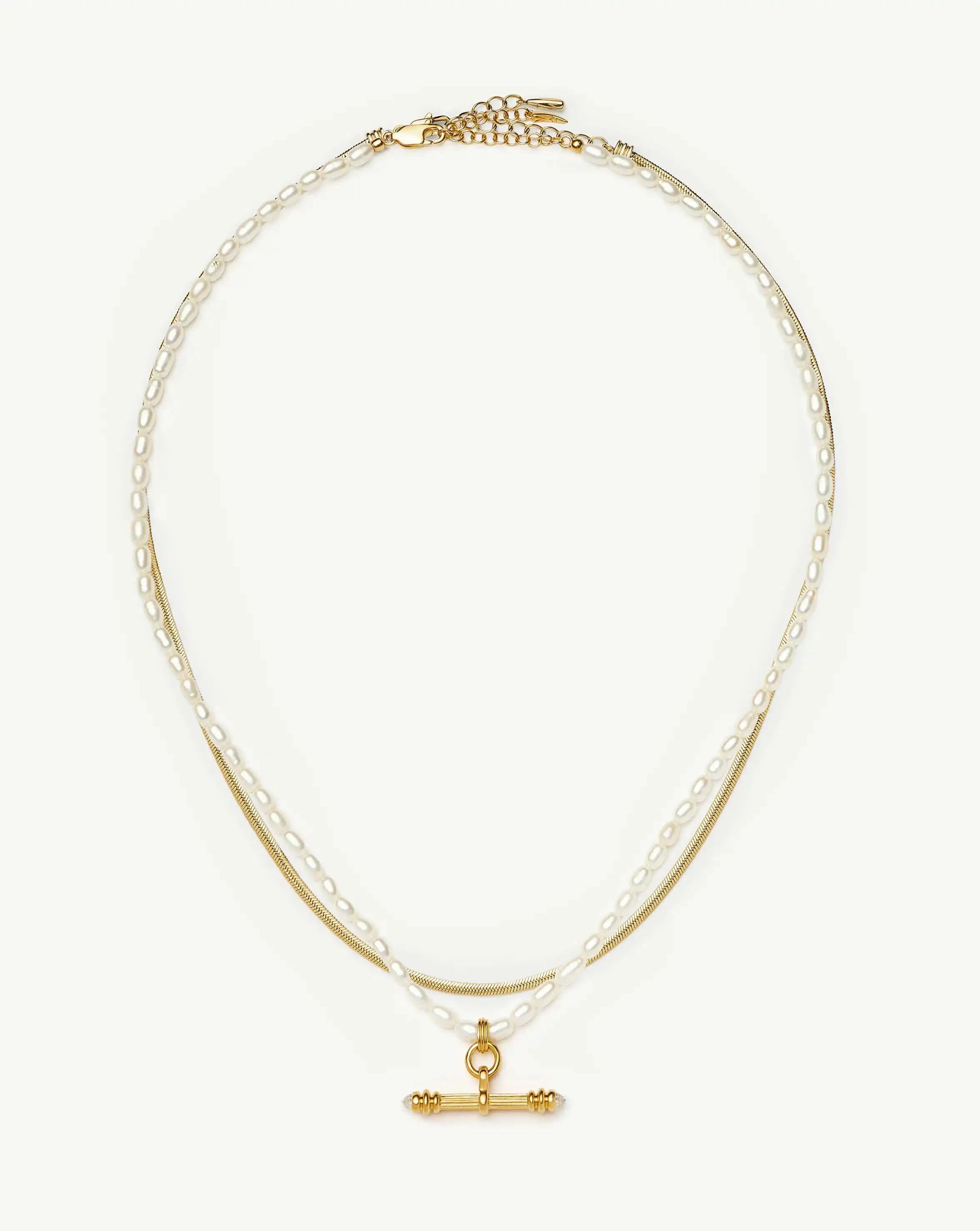 The Pearly T-bar Necklace Set | 18ct Gold Plated/Pearl Necklace Sets Missoma 