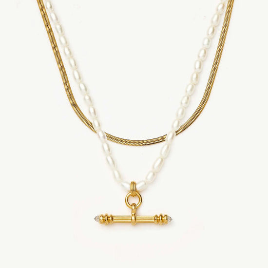 The Pearly T-bar Necklace Set | 18ct Gold Plated/Pearl Necklace Sets Missoma 