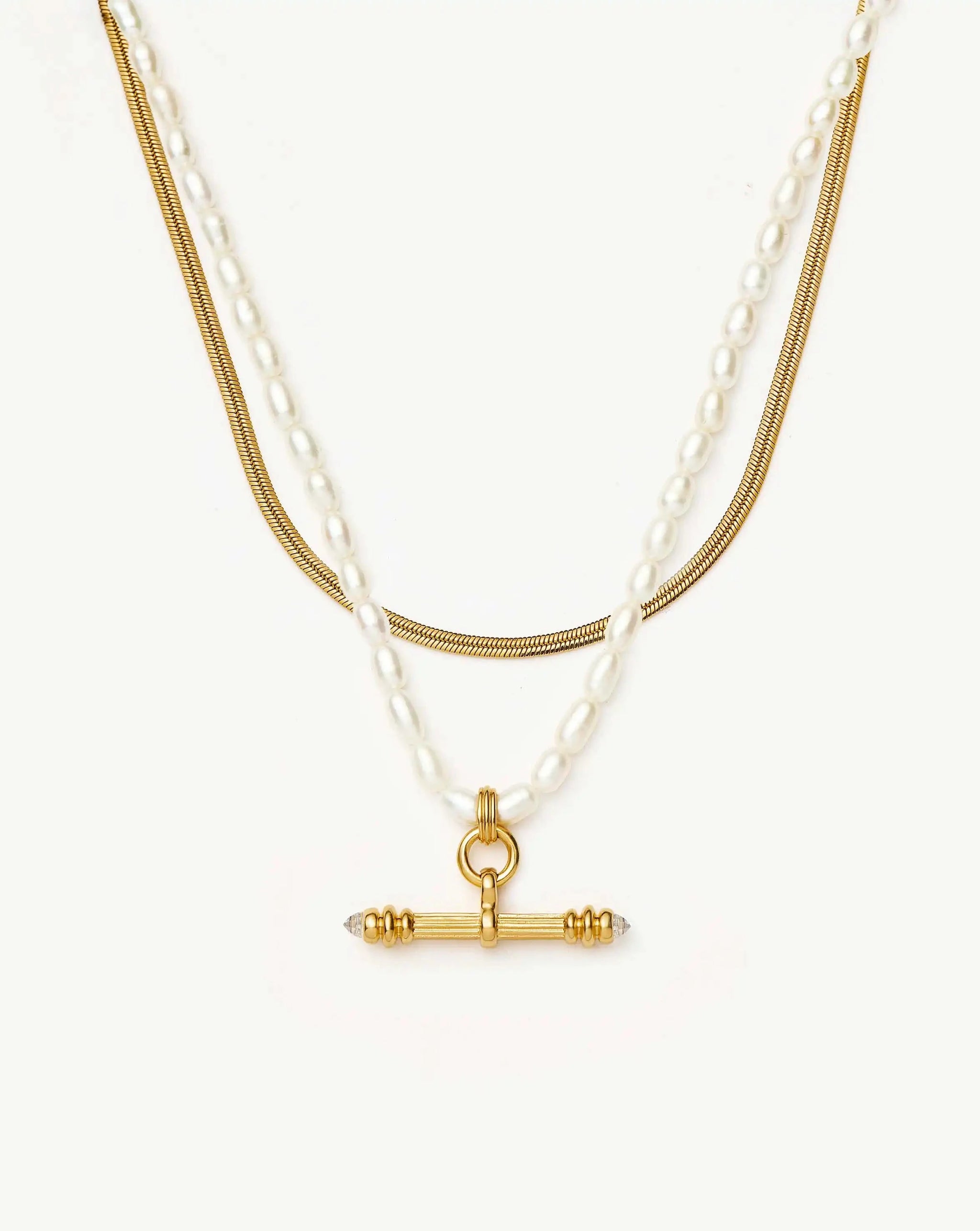 The Pearly T-bar Necklace Set | 18ct Gold Plated/Pearl Necklace Sets Missoma 