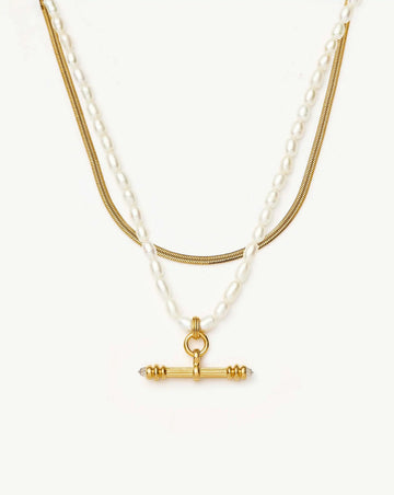 The Pearly T-bar Necklace Set | 18ct Gold Plated/Pearl Necklace Sets Missoma 