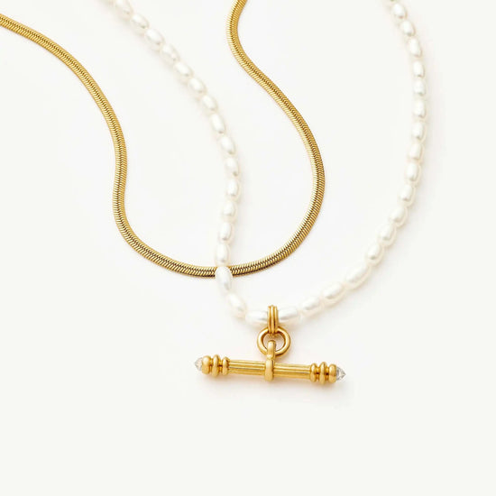 The Pearly T-bar Necklace Set | 18ct Gold Plated/Pearl Necklace Sets Missoma 