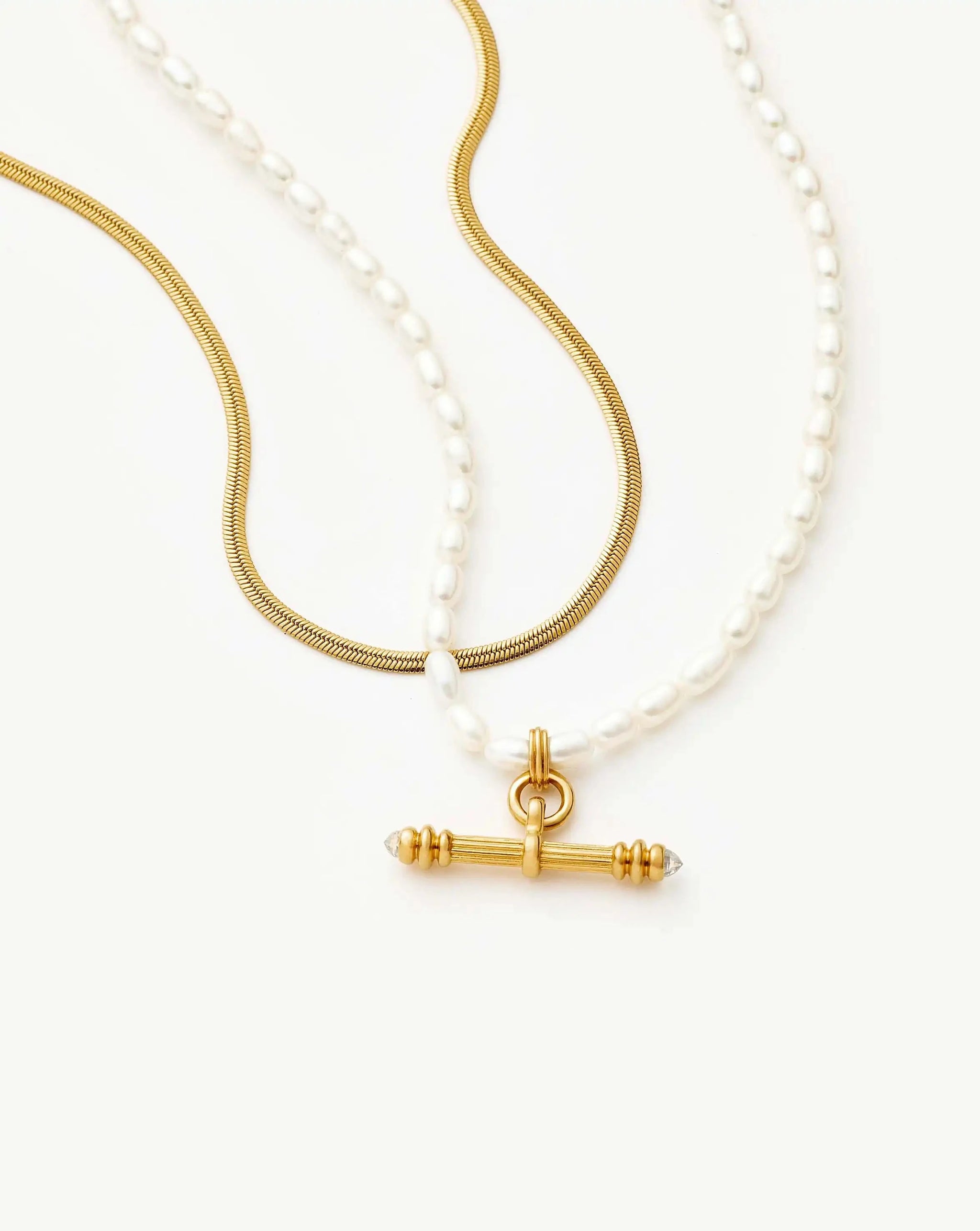 The Pearly T-bar Necklace Set | 18ct Gold Plated/Pearl Necklace Sets Missoma 