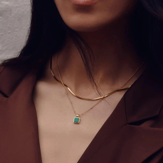 The Signature Gemstone Necklace Set | 18ct Gold Vermeil/Malachite Necklaces Missoma 