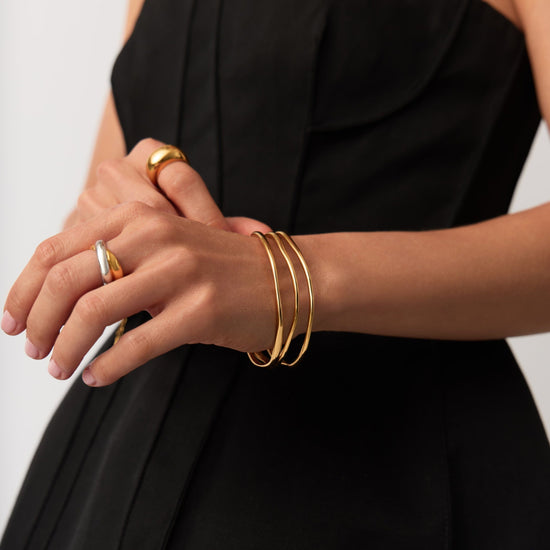 Trio Molten Ripple Bangle Bracelet Set | 18ct Gold Vermeil Bracelets Missoma 
