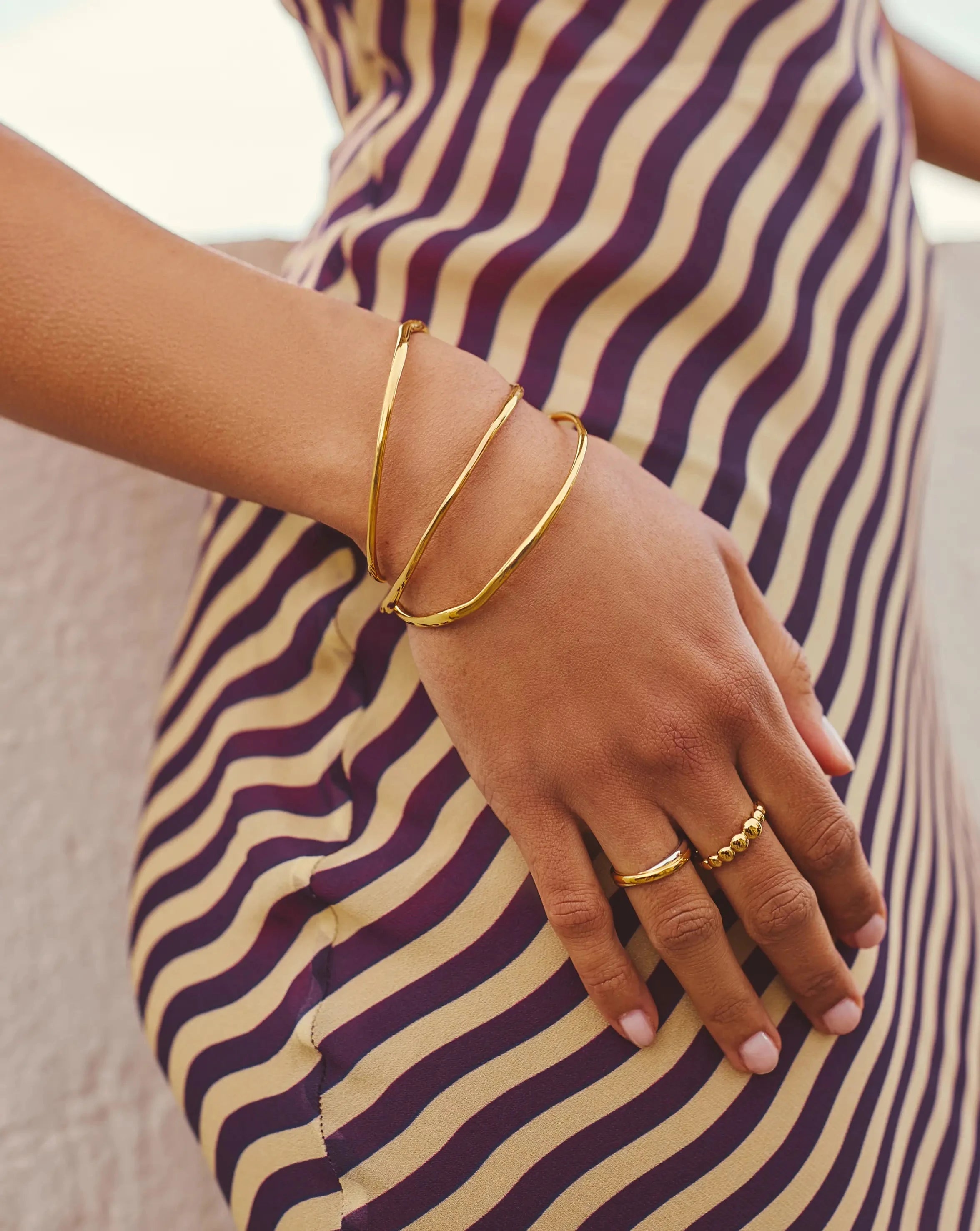 Trio Molten Ripple Bangle Bracelet Set | 18ct Gold Vermeil Bracelets Missoma 