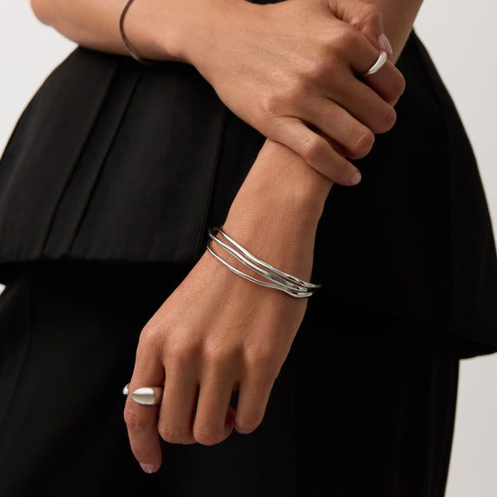 Trio Molten Ripple Bangle Bracelet Set | Sterling Silver Bracelets Missoma 