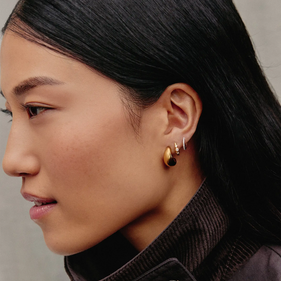 Triple Stone Small Hoop Earrings | 18ct Gold Plated Earrings Missoma 