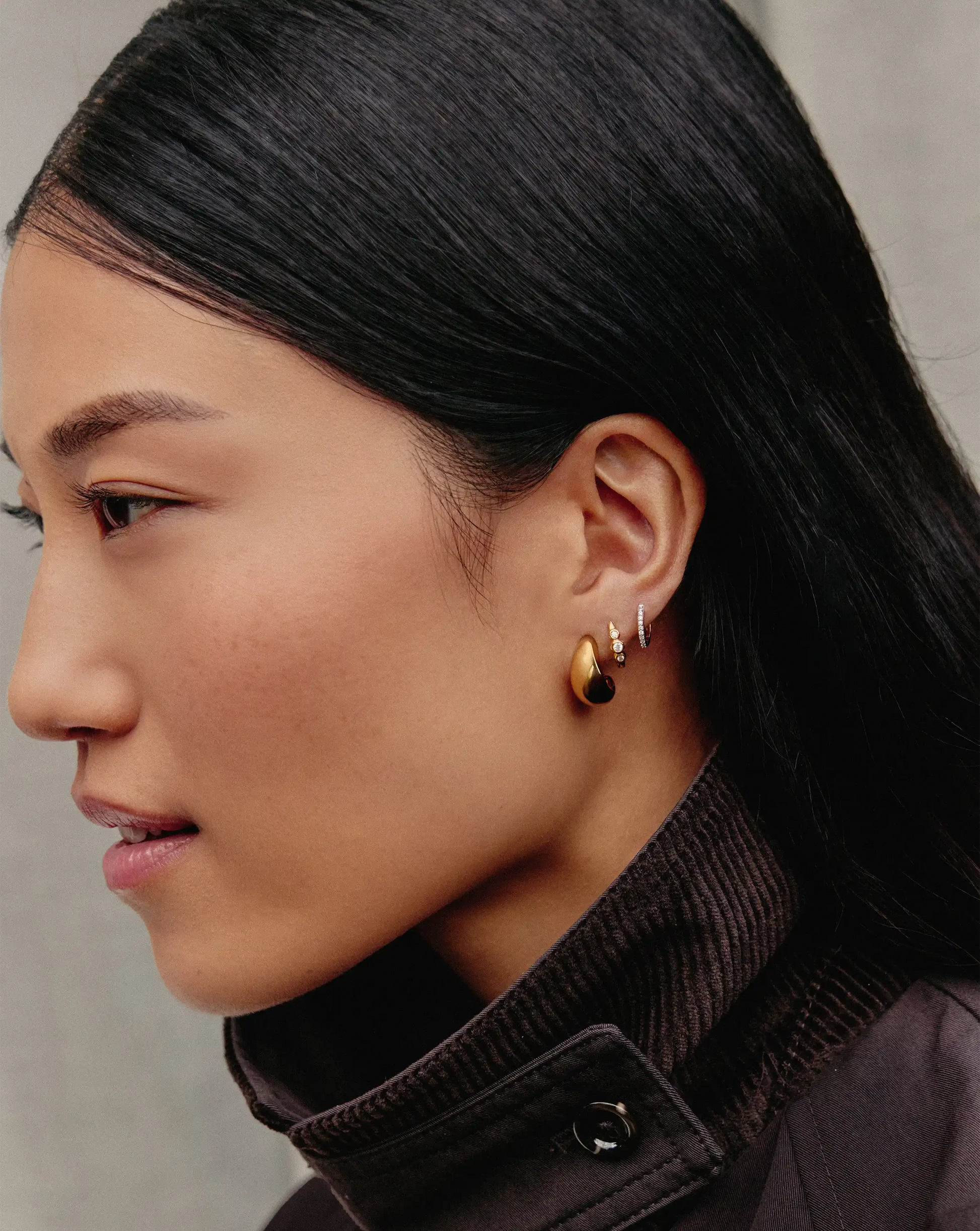 Triple Stone Small Hoop Earrings | 18ct Gold Plated Earrings Missoma 