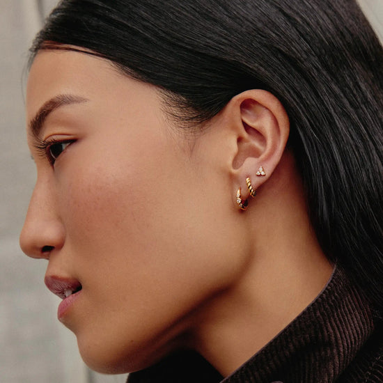 Triple Stone Small Hoop Earrings | 18ct Gold Plated Earrings Missoma 