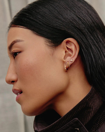 Triple Stone Small Hoop Earrings | 18ct Gold Plated