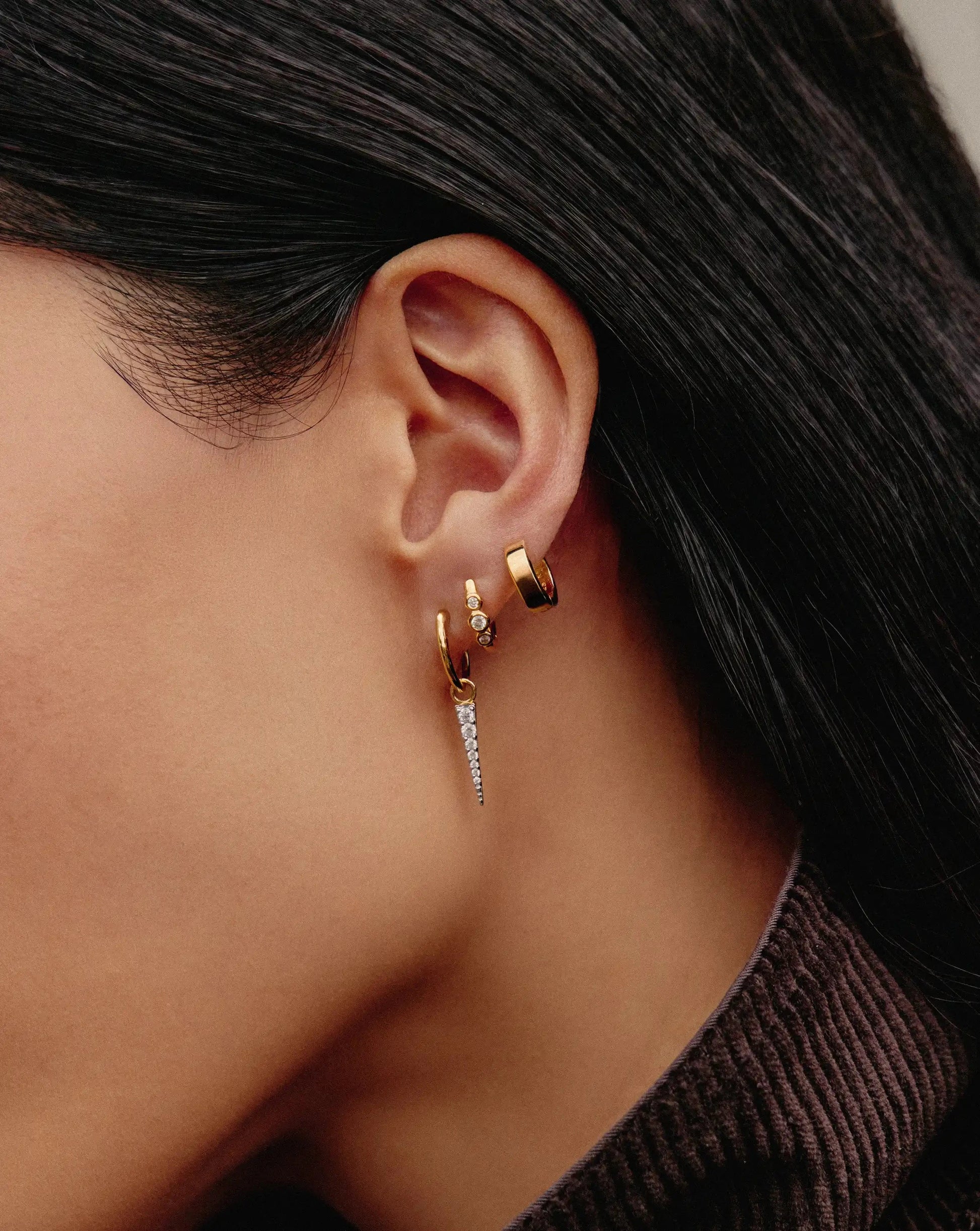 Triple Stone Small Hoop Earrings | 18ct Gold Plated Earrings Missoma 