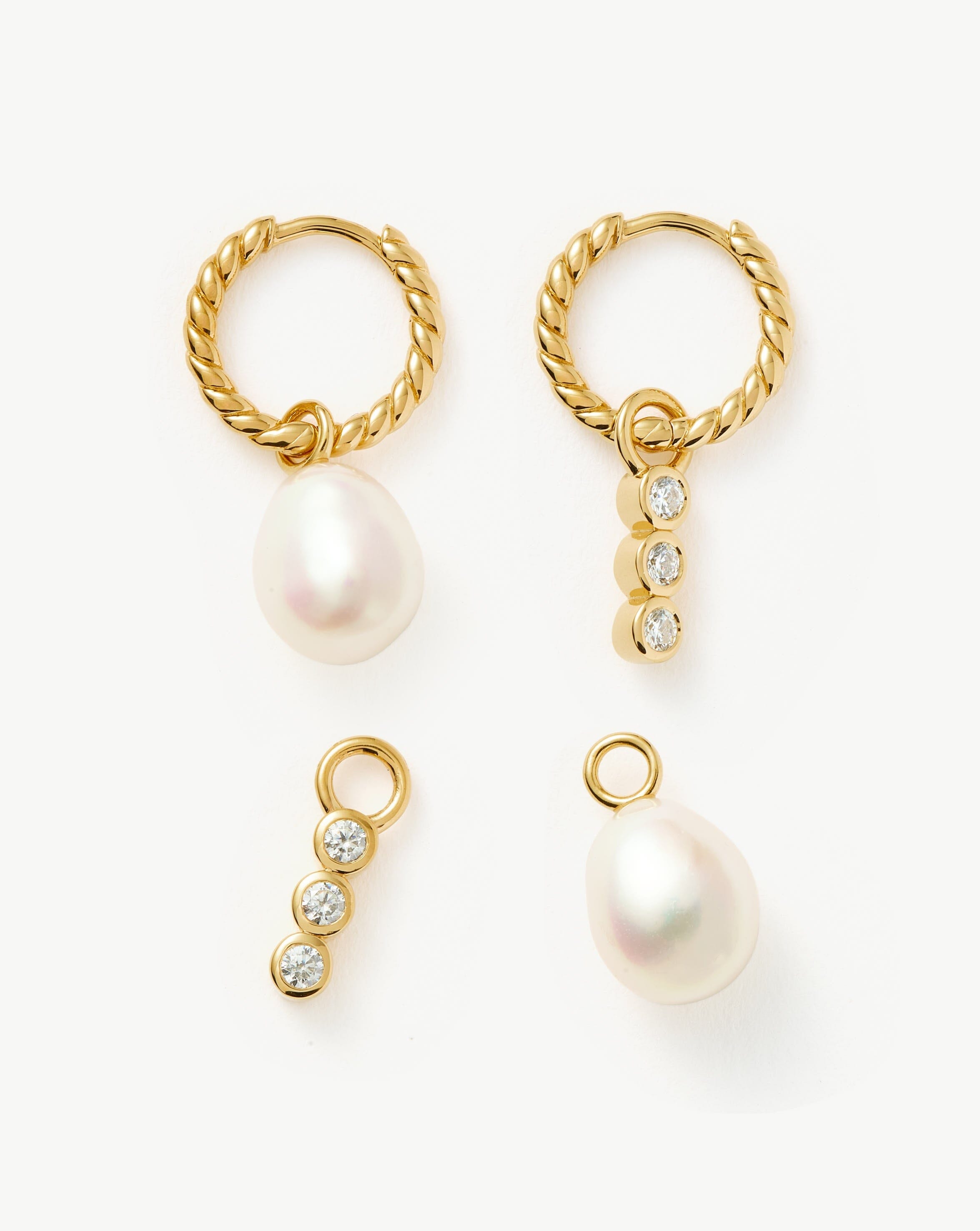 Twisted Pearl & Drop Hoop Earring Set | 18ct Gold Plated Vermeil/Pearl ...