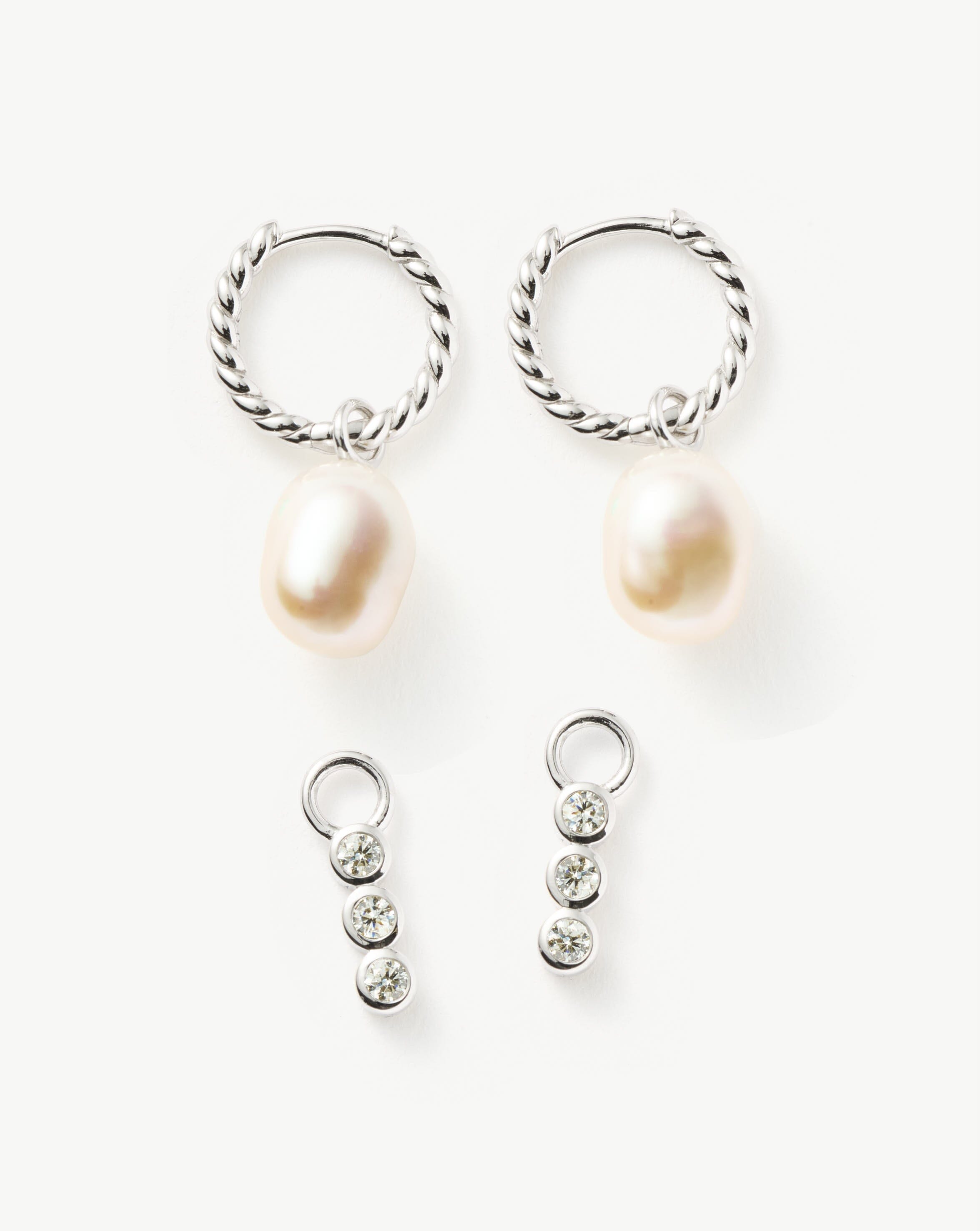 Twisted Pearl & Drop Hoop Earring Set | 18ct Sterling Silver/Pearl Set Missoma 