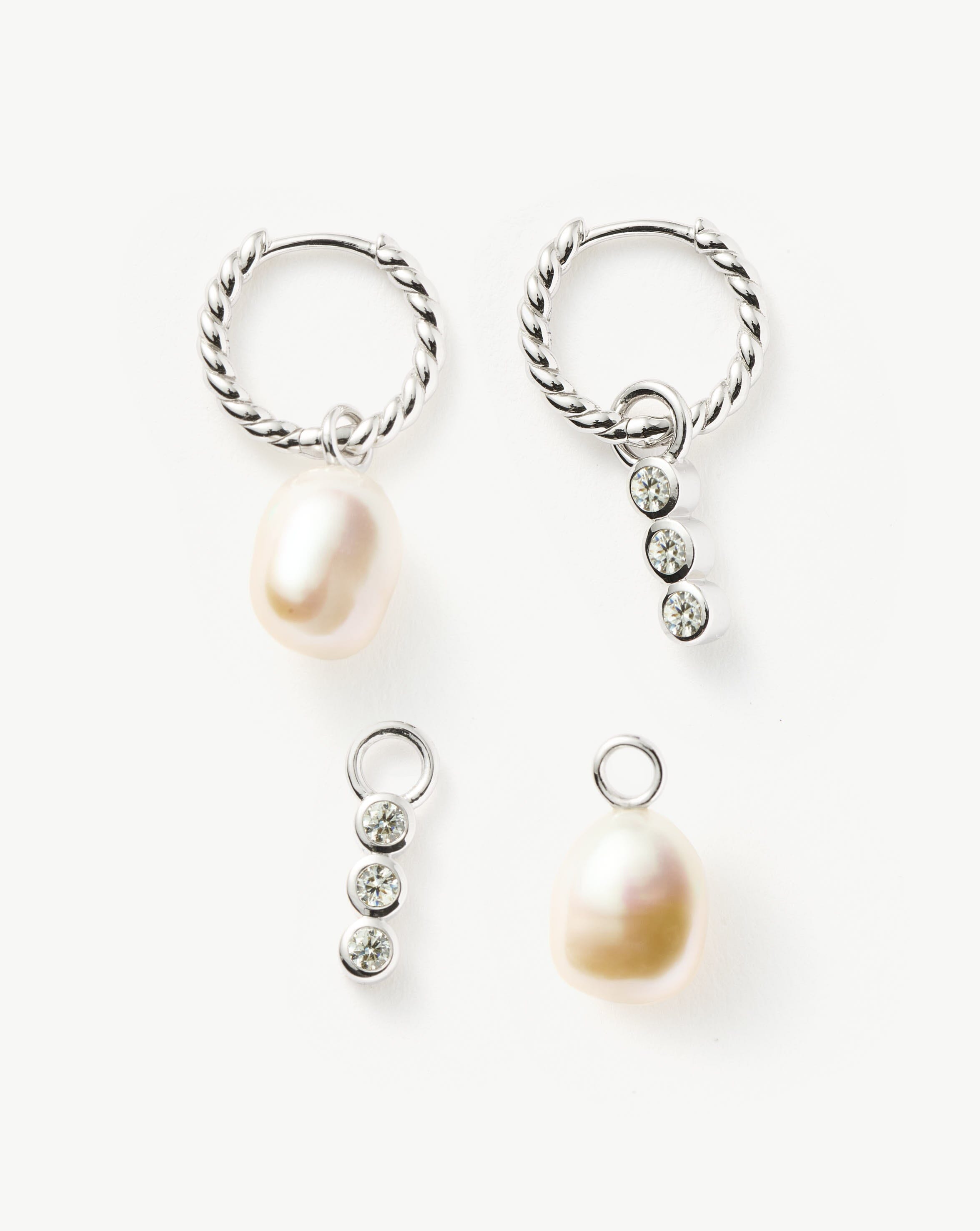 Twisted Pearl & Drop Hoop Earring Set | 18ct Sterling Silver/Pearl Set Missoma 