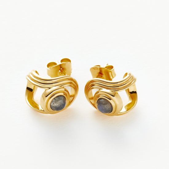 Zenyu Link Gemstone Open Stud Earrings | 18ct Gold Plated Vermeil/Labradorite Earrings Missoma 