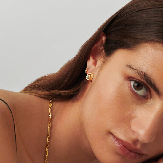 Zenyu Link Gemstone Open Stud Earrings | 18ct Gold Plated Vermeil/Labradorite Earrings Missoma 