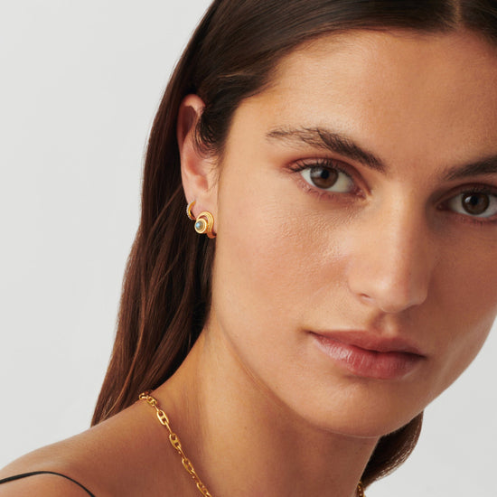 Zenyu Link Gemstone Open Stud Earrings | 18ct Gold Plated Vermeil/Labradorite Earrings Missoma 