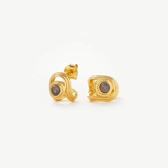 Zenyu Link Gemstone Open Stud Earrings | 18ct Gold Plated Vermeil/Labradorite Earrings Missoma 