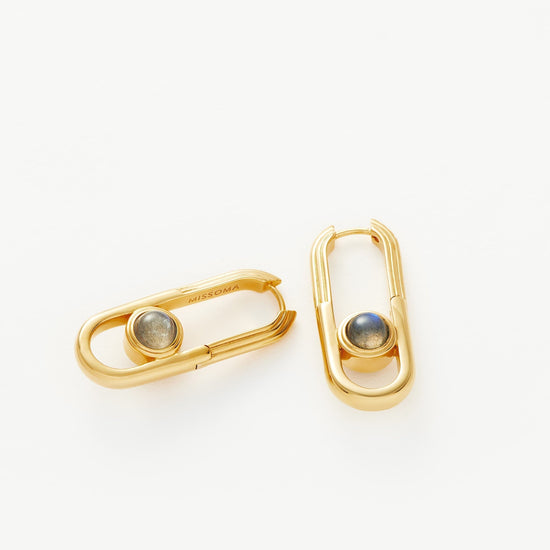 Zenyu Link Gemstone Ovate Hoop Earrings | 18ct Gold Plated/Labradorite Earrings Missoma 