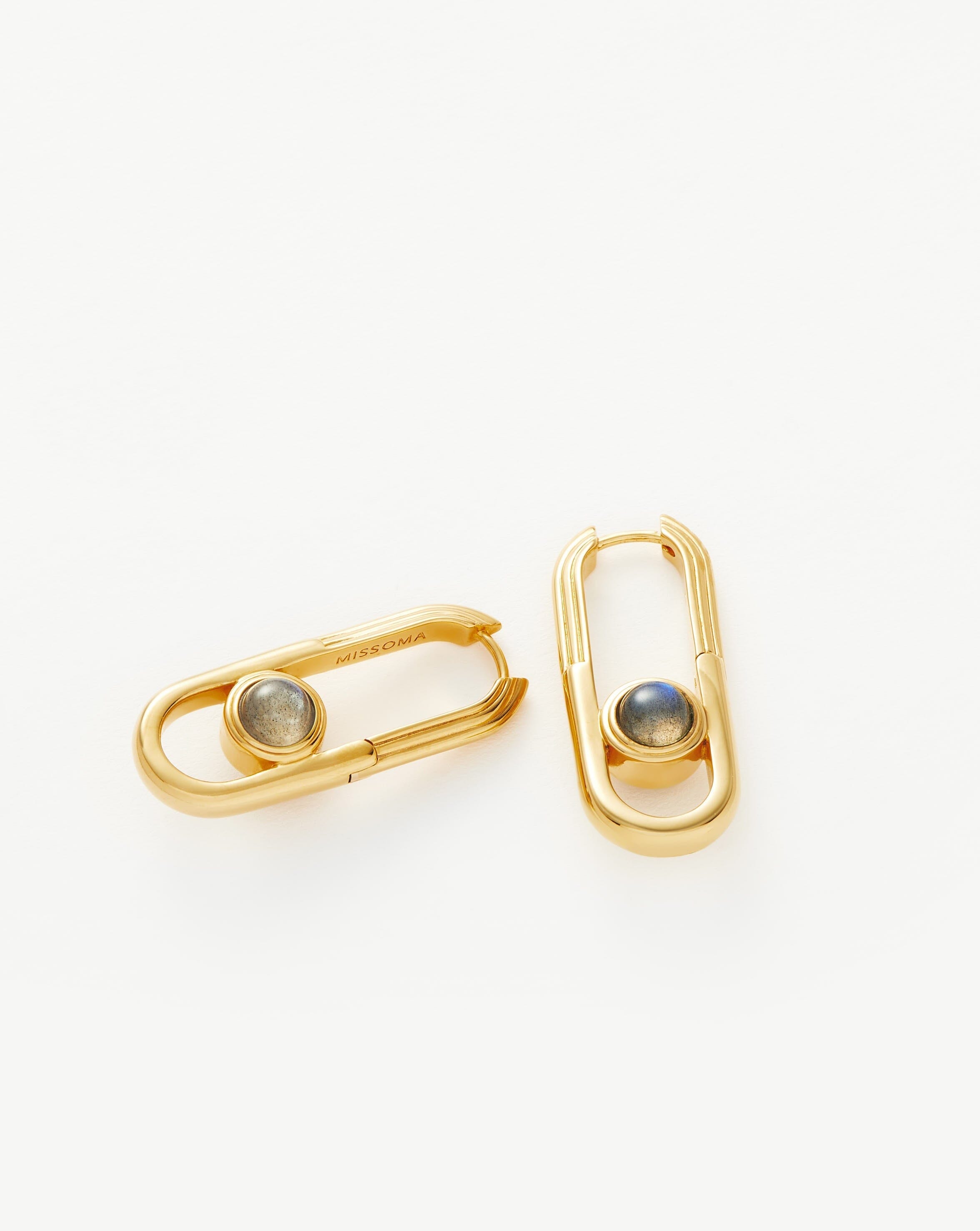 Zenyu Link Gemstone Ovate Hoop Earrings | 18ct Gold Plated/Labradorite Earrings Missoma 