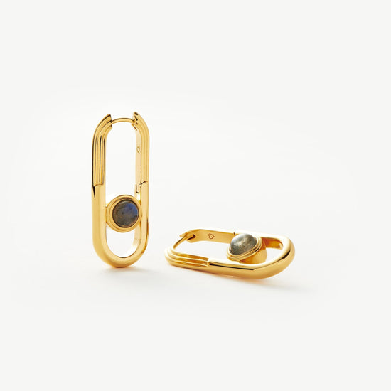 Zenyu Link Gemstone Ovate Hoop Earrings | 18ct Gold Plated/Labradorite Earrings Missoma 