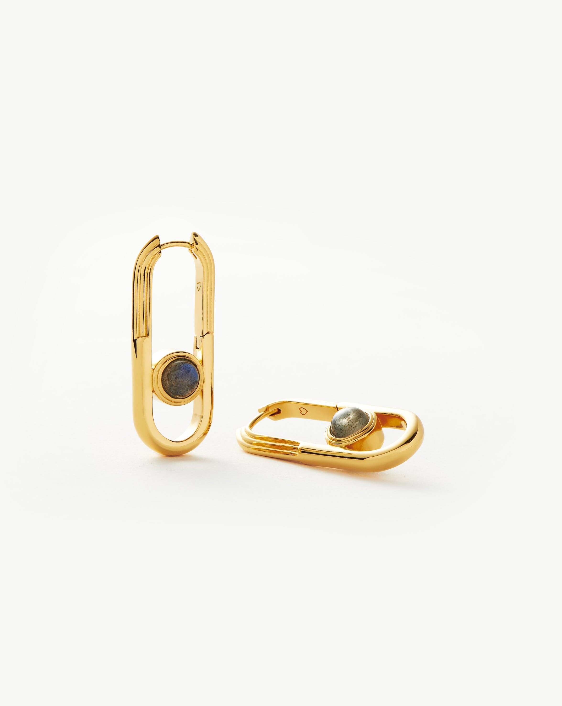 Zenyu Link Gemstone Ovate Hoop Earrings | 18ct Gold Plated/Labradorite Earrings Missoma 