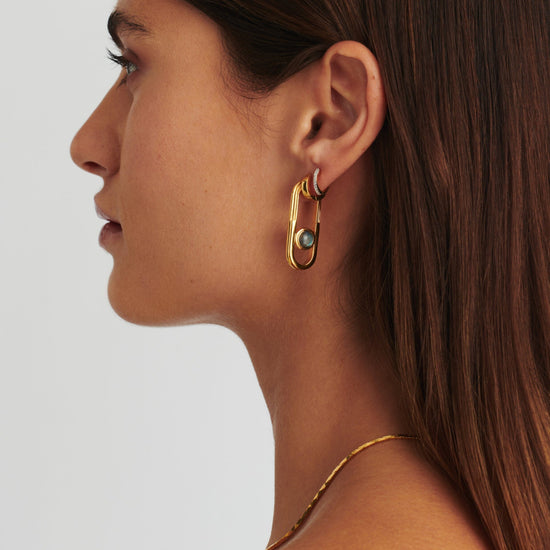 Zenyu Link Gemstone Ovate Hoop Earrings | 18ct Gold Plated/Labradorite Earrings Missoma 