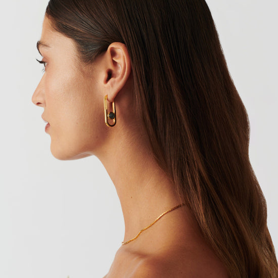 Zenyu Link Gemstone Ovate Hoop Earrings | 18ct Gold Plated/Labradorite Earrings Missoma 