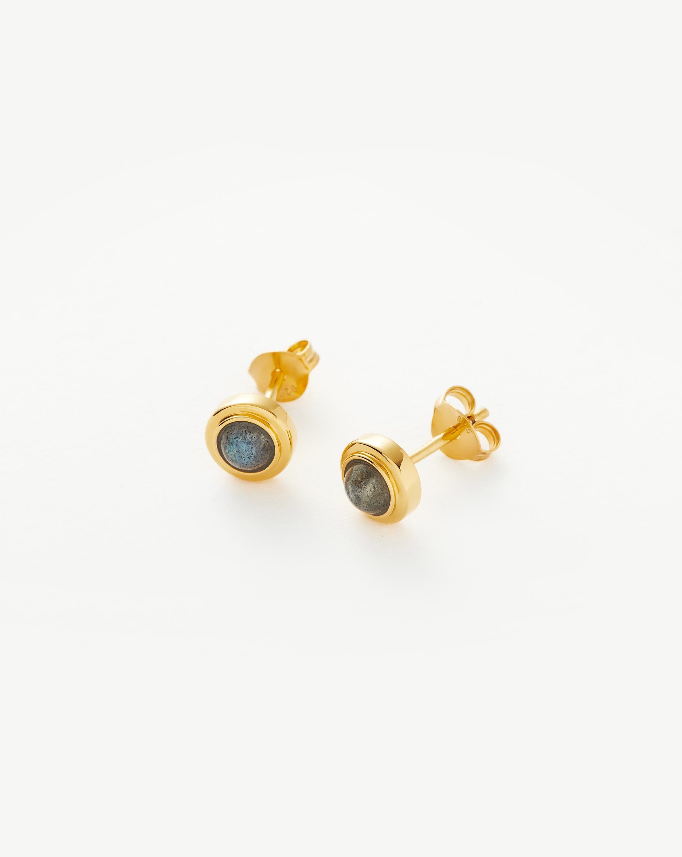 Zenyu Link Gemstone Round Stud Earrings | 18ct Gold Plated Vermeil Earrings Missoma 