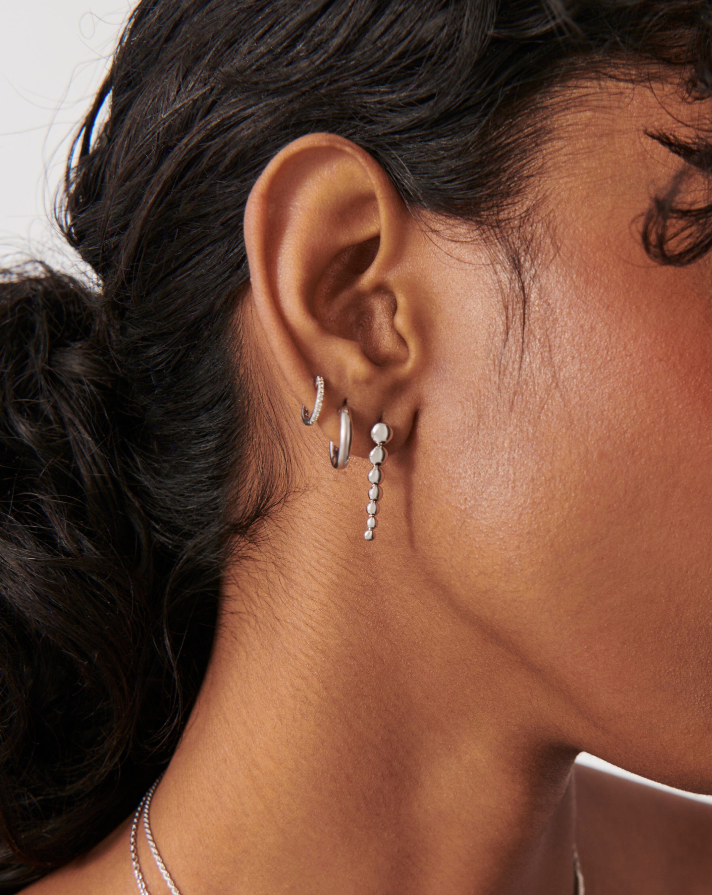 Silver stud drop shop earrings