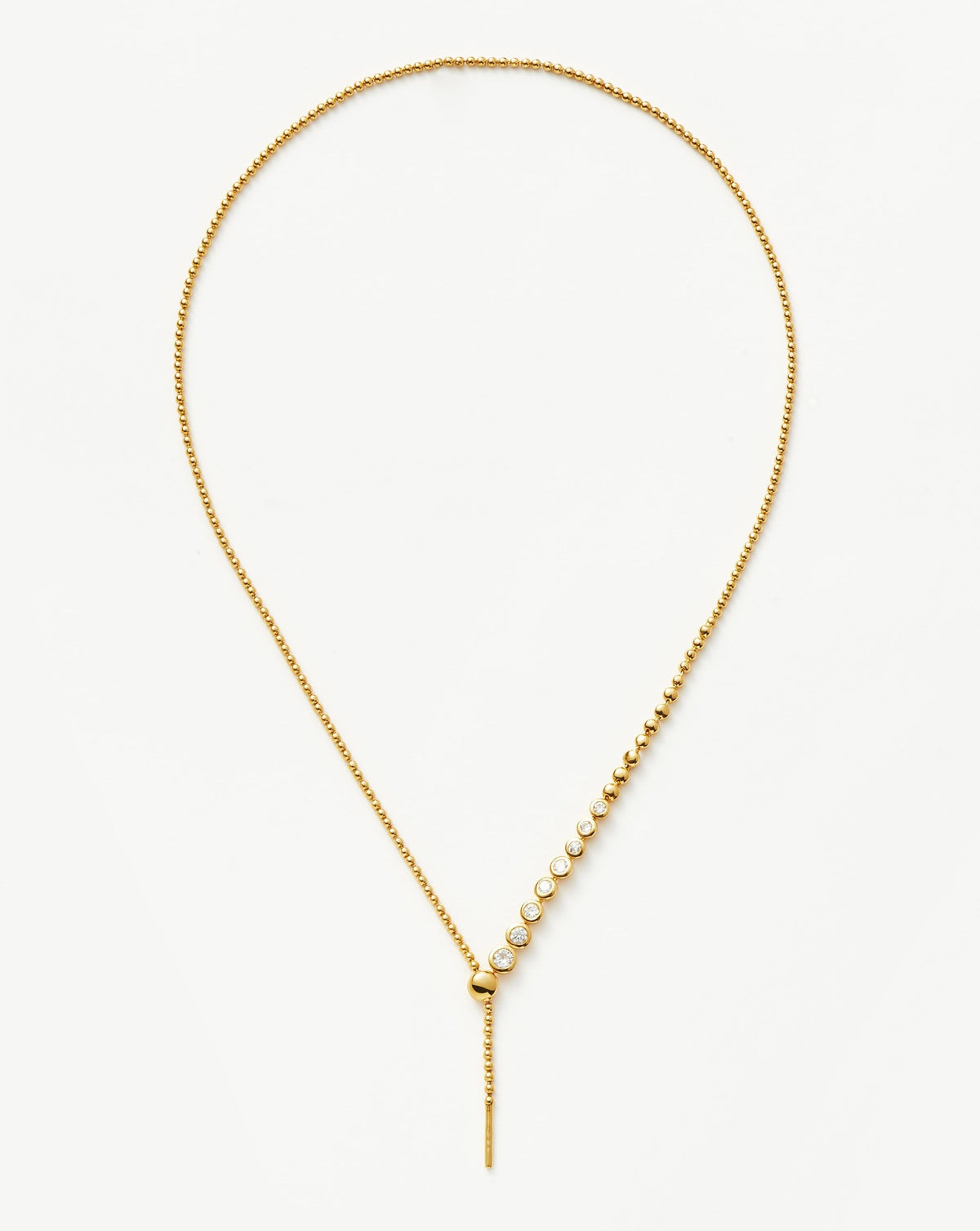 Beaded Stone Slider Lariat Necklace 18ct Vermeil Cubic Zirconia