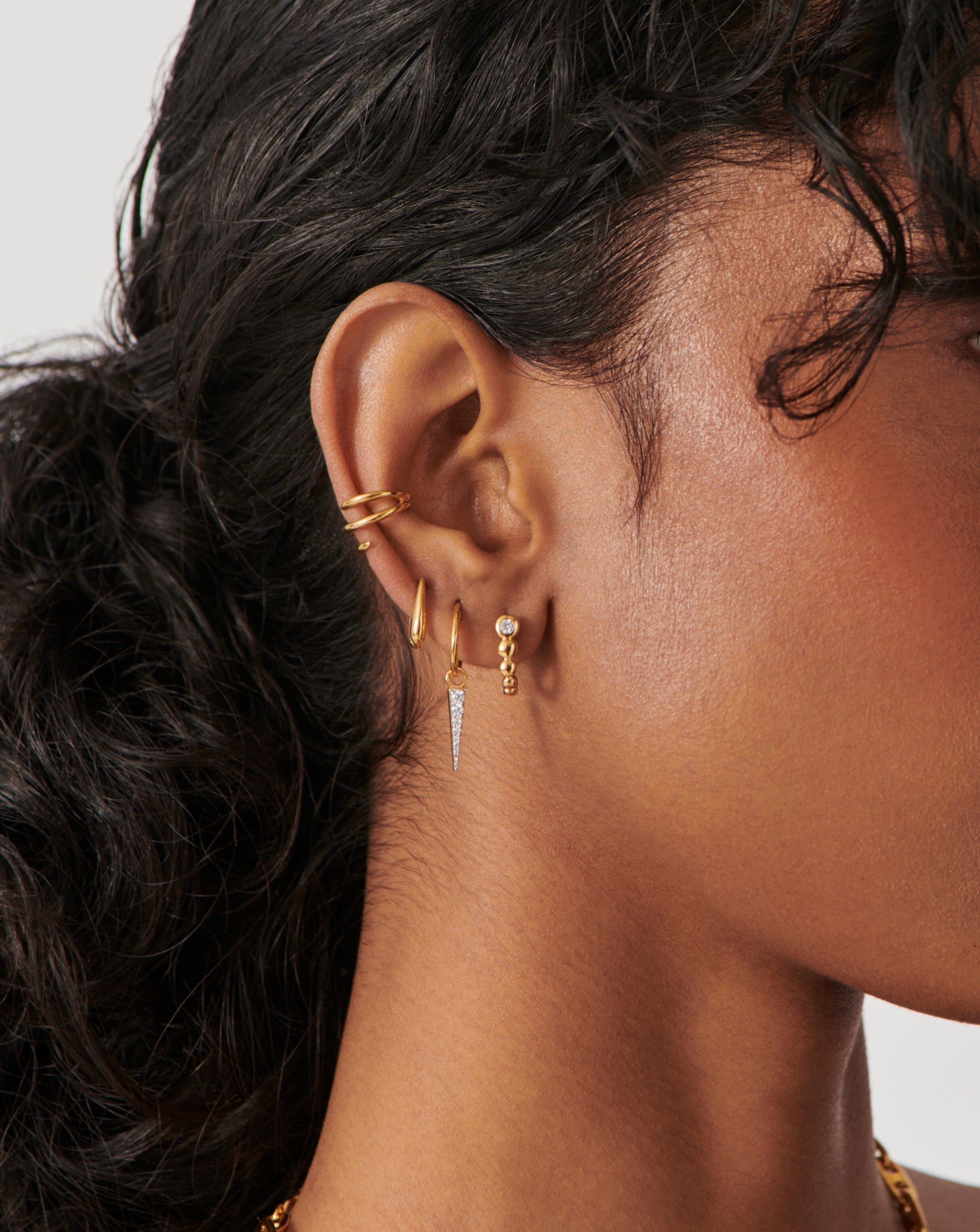 Articulated Stone Beaded Ovate Huggies | 18ct Gold Plated Vermeil/Cubic Zirconia Earrings Missoma 
