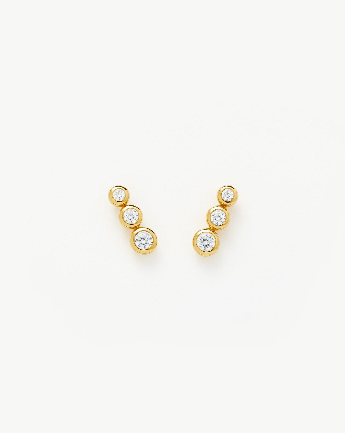Triple Stone Stud Earrings 18ct Vermeil Cubic Zirconia