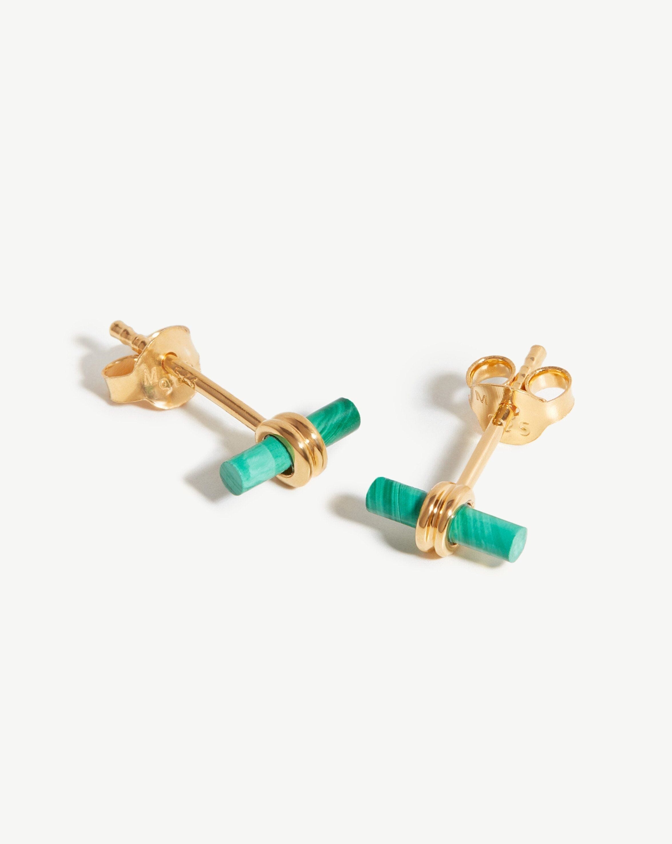 Bar Stud Earrings | 18ct Gold Plated Vermeil/Malachite Earrings Missoma 