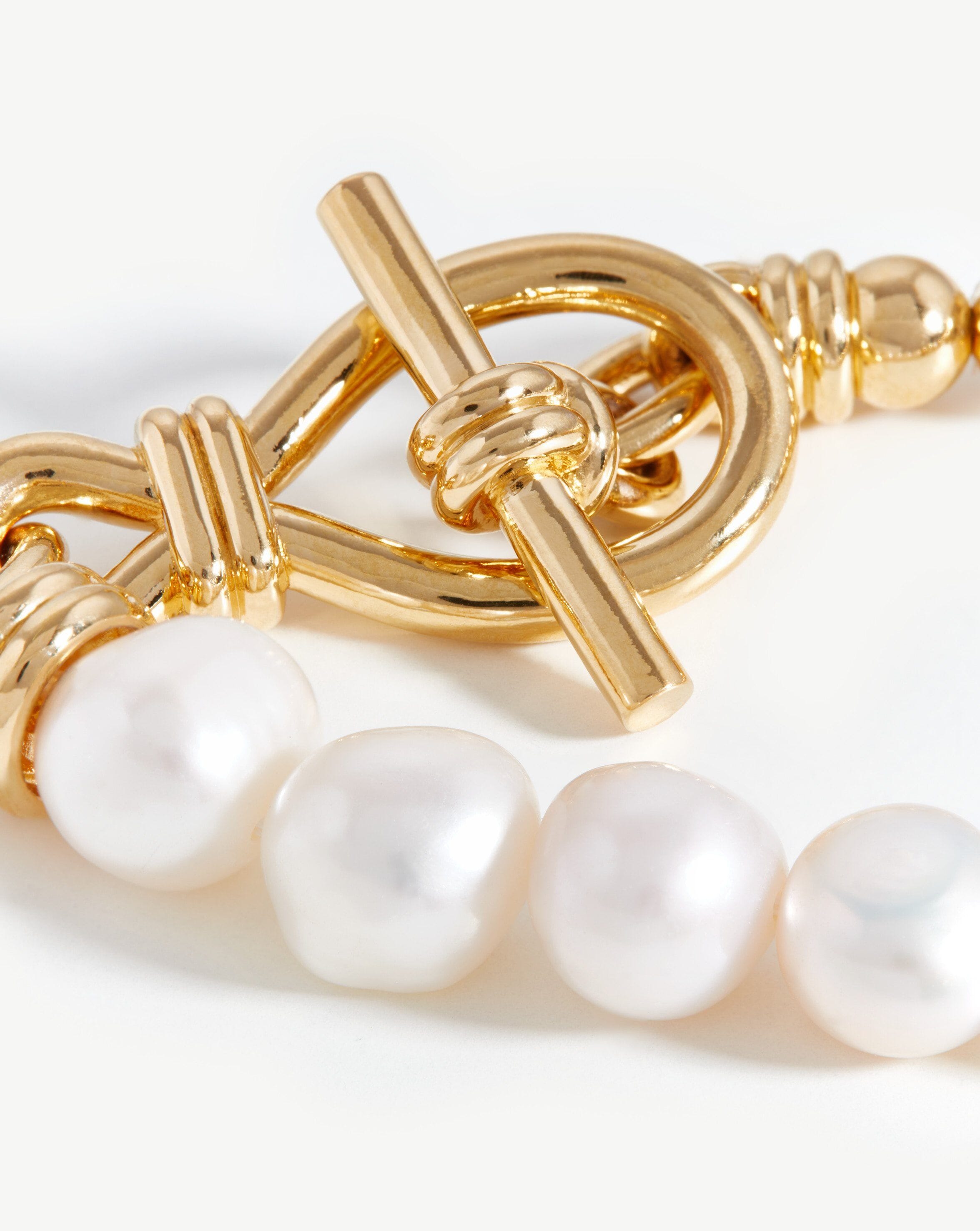 Baroque Pearl Beaded T-Bar Bracelet | 18ct Gold Plated/Pearl Bracelets Missoma 