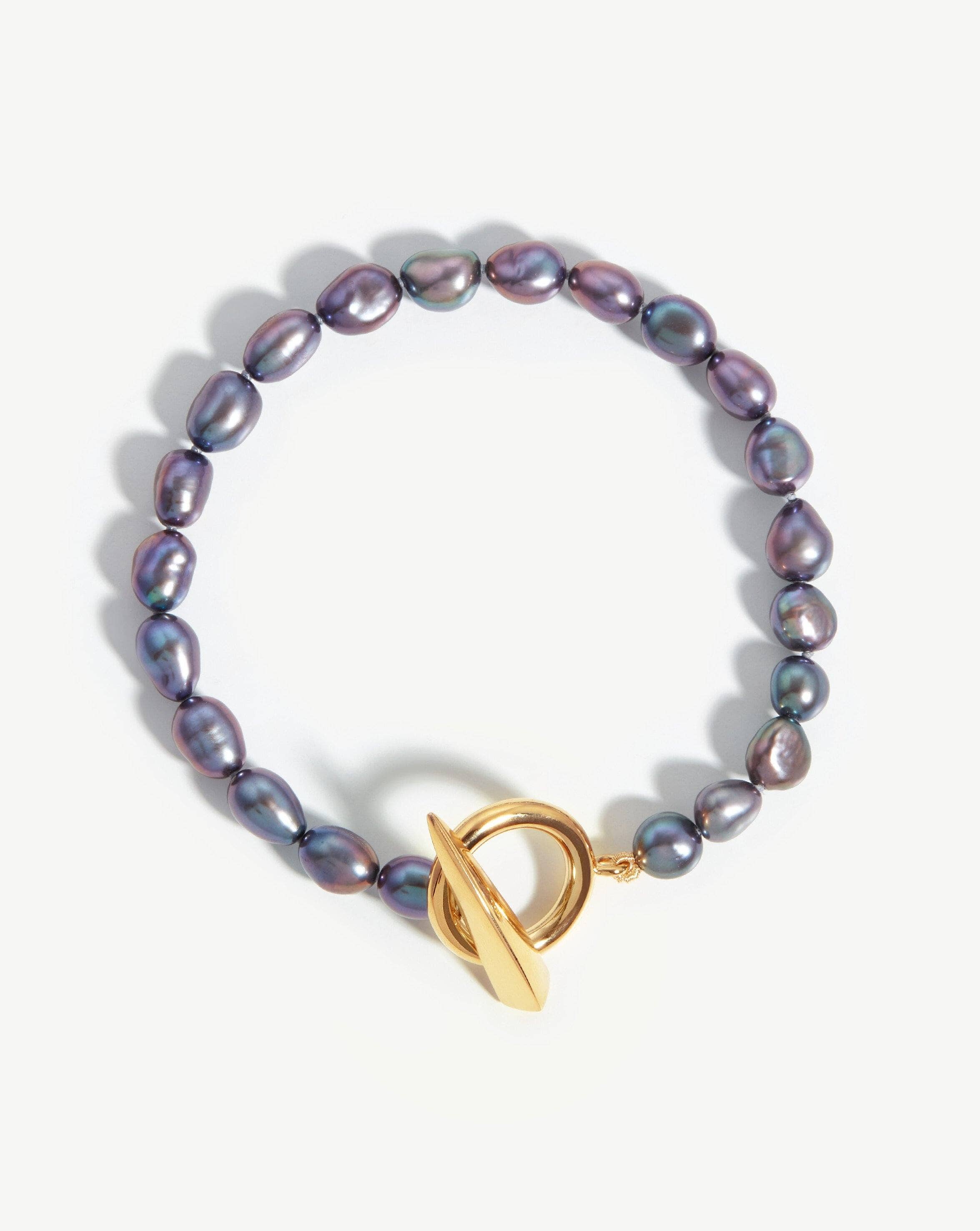 Baroque Pearl Claw T-Bar Bracelet | 18ct Gold Plated Vermeil/Peacock Pearl Bracelets Missoma 