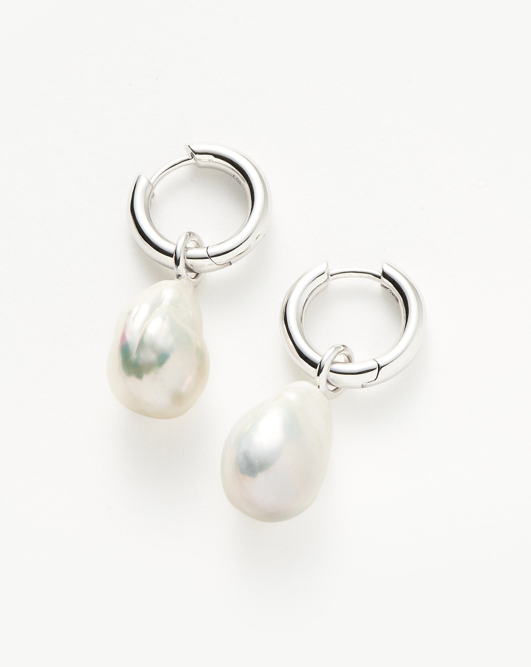 Baroque Pearl Drop Tunnel Mini Hoop Earrings Sterling Silver Earrings