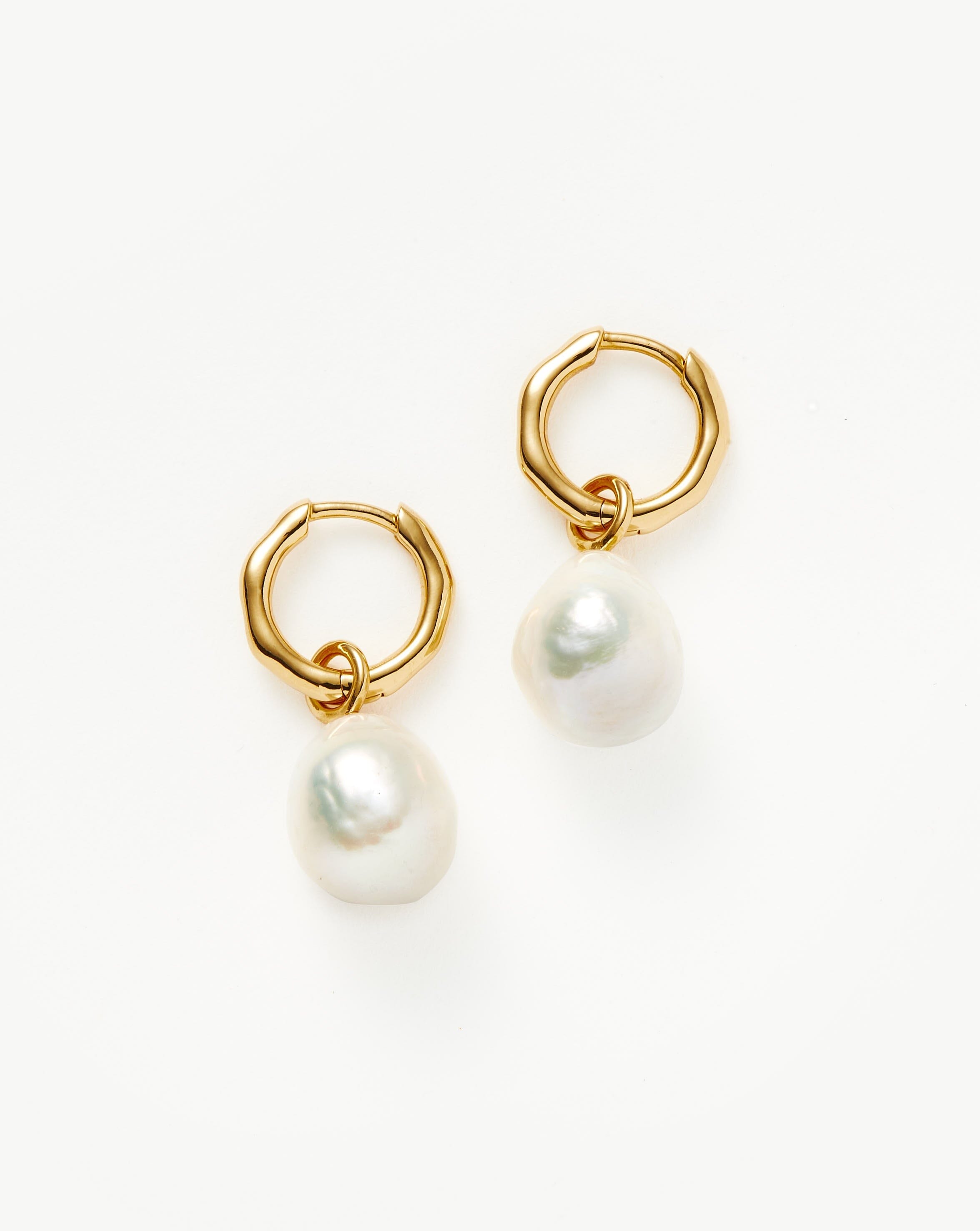 Baroque Pearl Organic Drop Mini Hoop Earrings | 18ct Gold Plated Vermeil/Pearl Earrings Missoma 