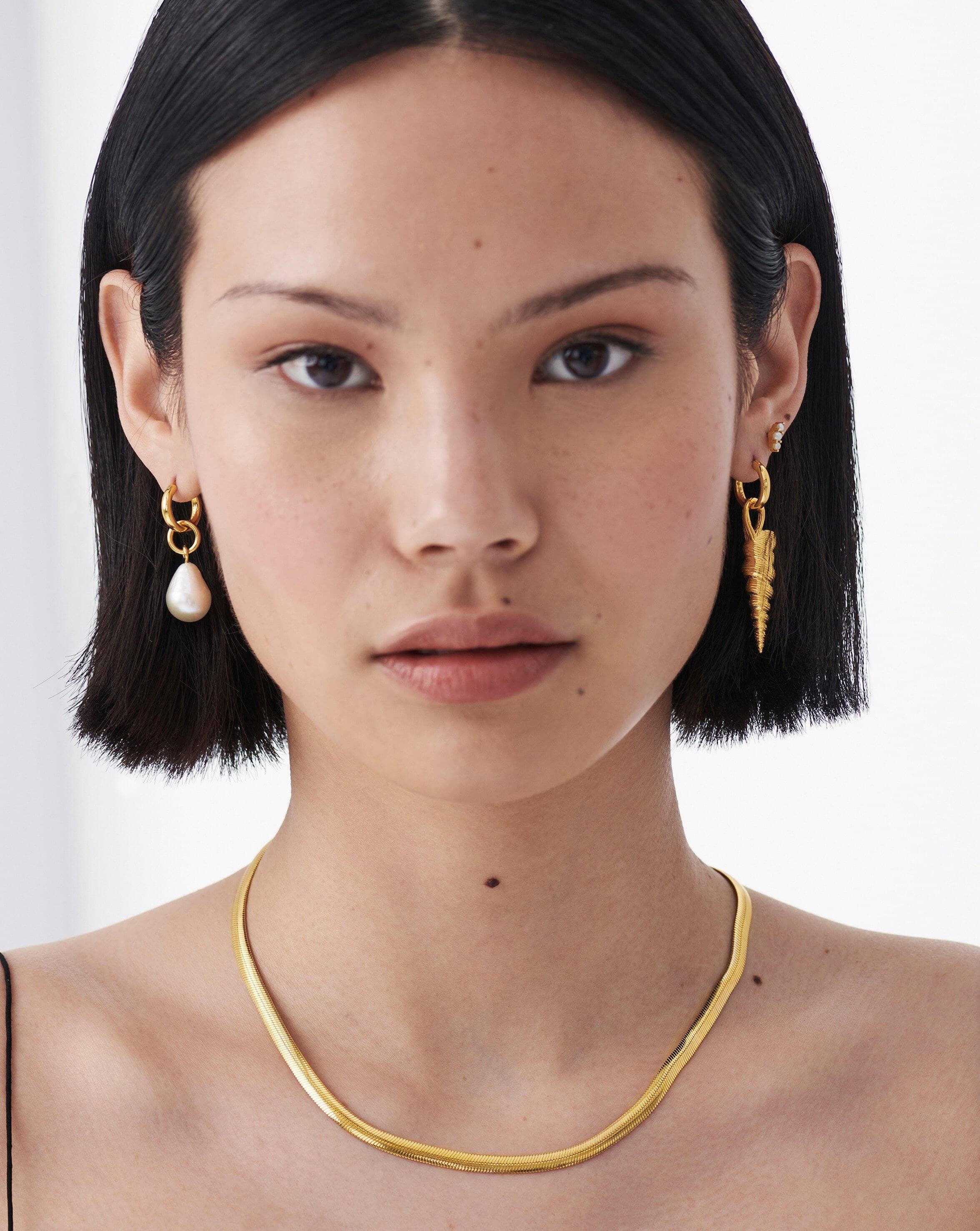 Baroque Pearl & Spiral Shell Hoop Earrings | 18ct Gold Plated Vermeil/Pearl Earrings Missoma 