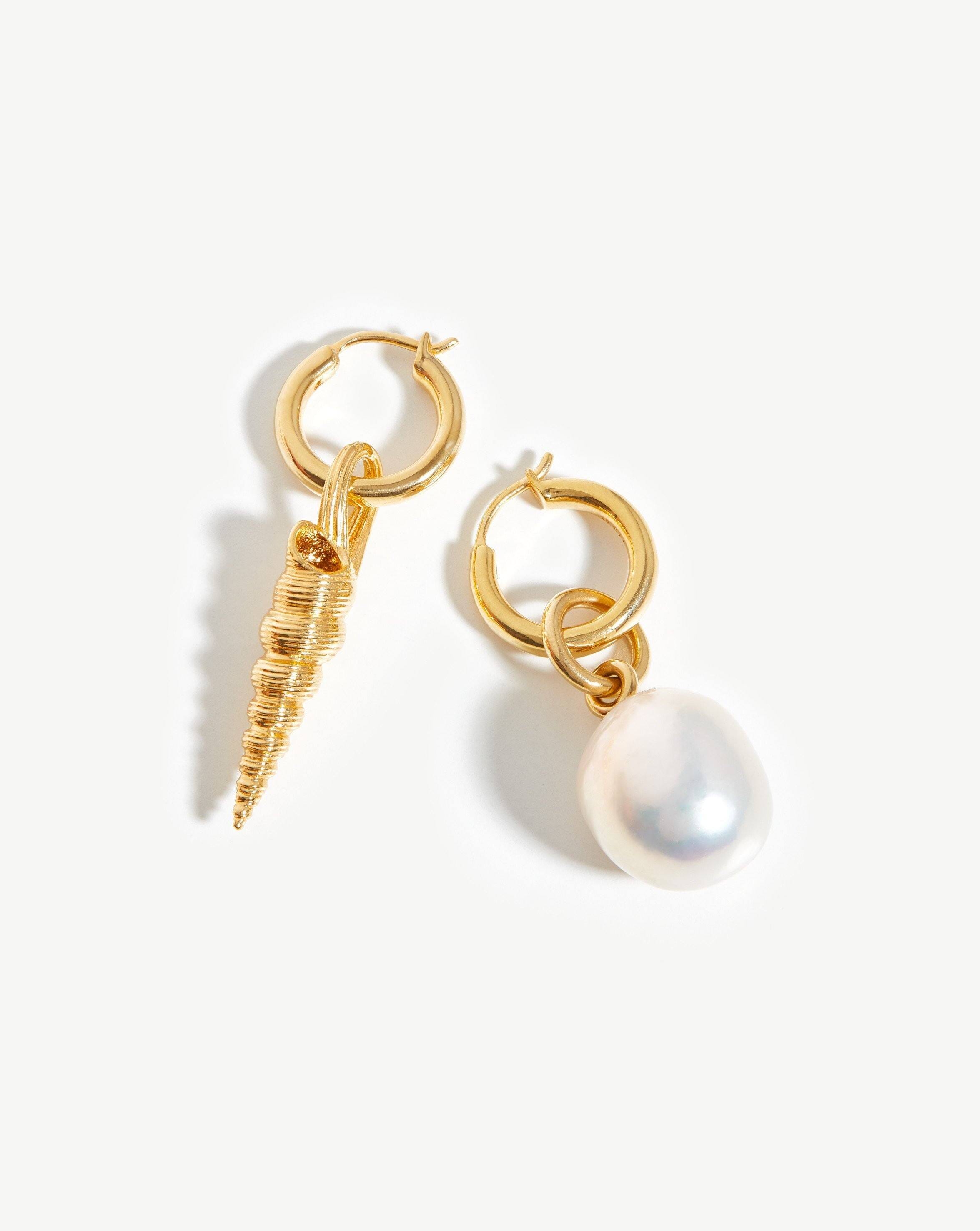 Baroque Pearl & Spiral Shell Hoop Earrings | 18ct Gold Plated Vermeil/Pearl Earrings Missoma 