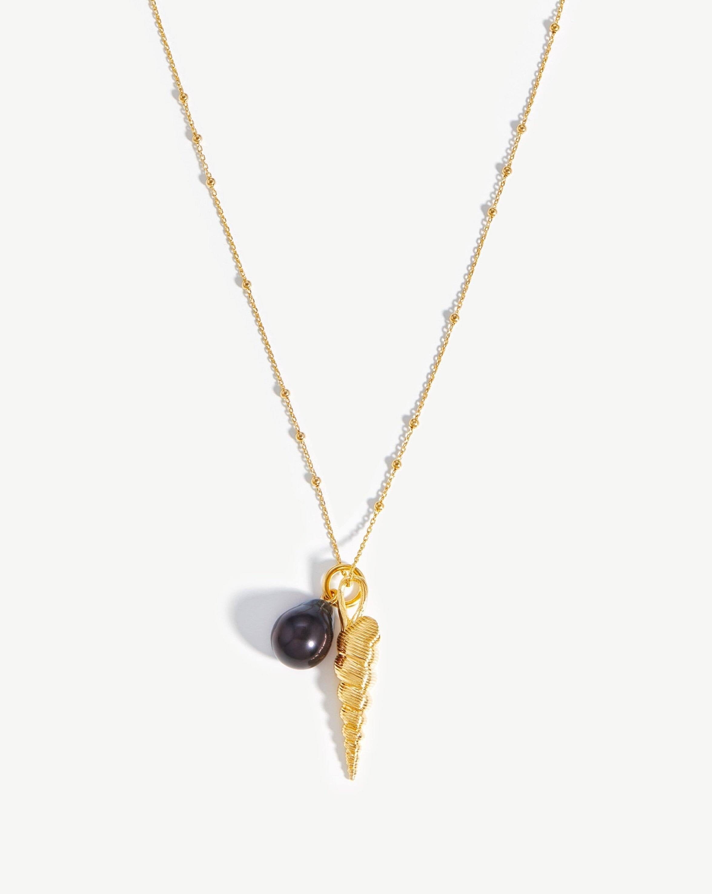 Baroque Pearl & Spiral Shell Pendant Necklace | 18ct Gold Plated/Grey Pearl Necklaces Missoma Limited 