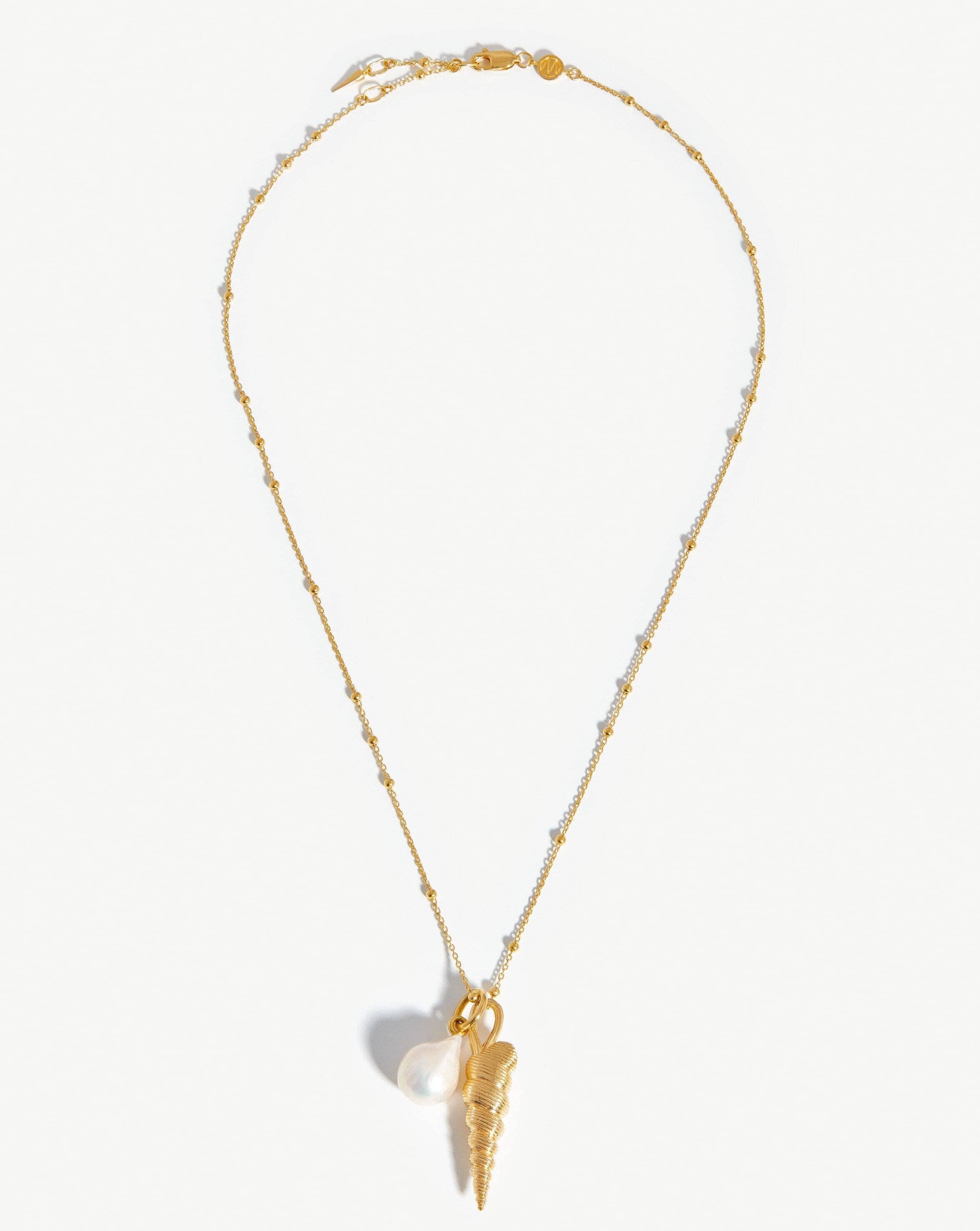 Baroque Pearl & Spiral Shell Pendant Necklace | 18ct Gold Plated/Pearl Necklaces Missoma Limited 