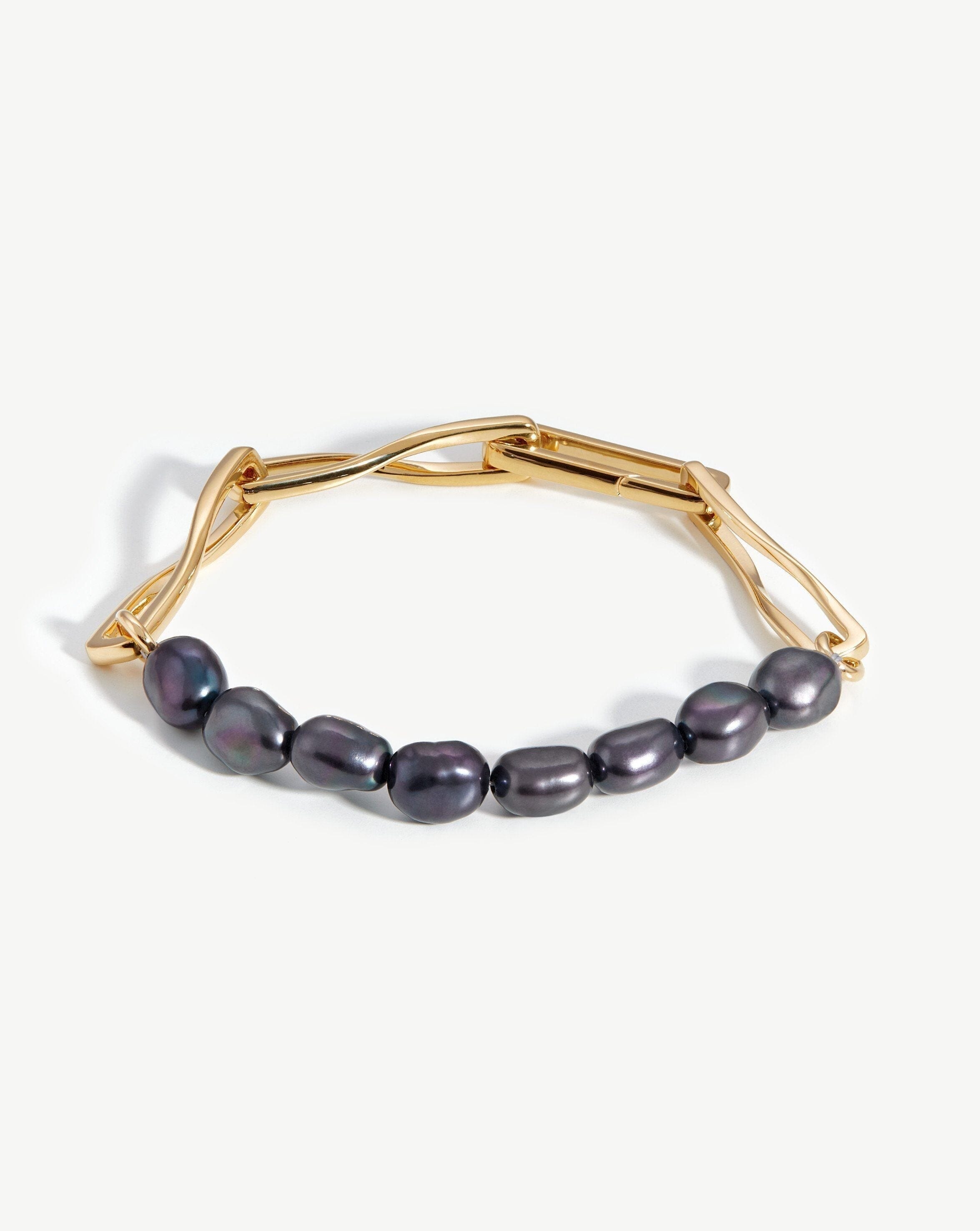 Baroque Pearl Twisted Link Bracelet | 18ct Gold Plated/Grey Pearl Bracelets Missoma 