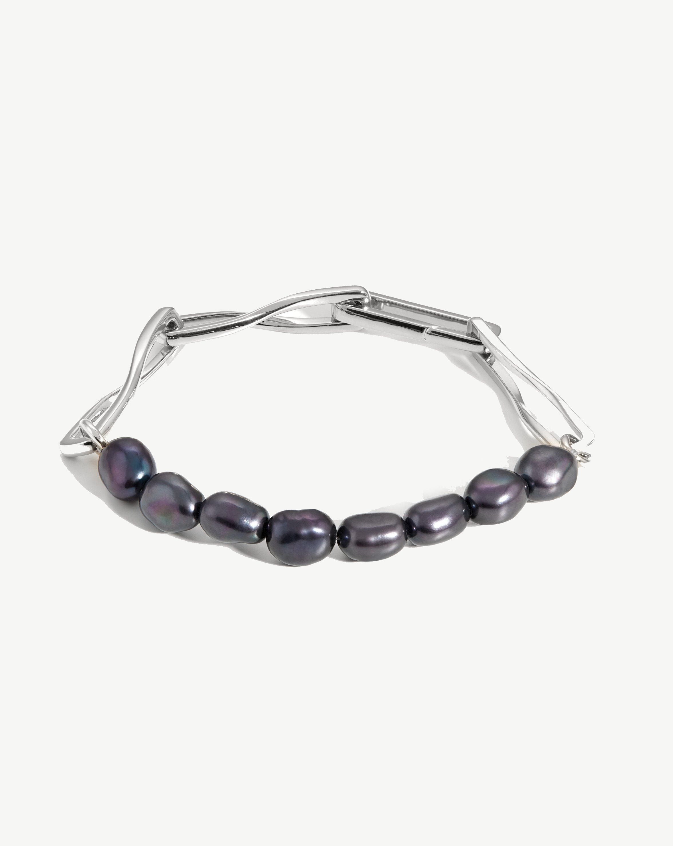 Baroque Pearl Twisted Link Bracelet | Silver Plated/Grey Pearl Bracelets Missoma 